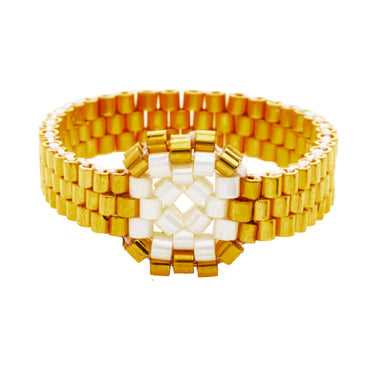 Anillo Diamantes 1 Cuadrado Dorado Ajustable Perla